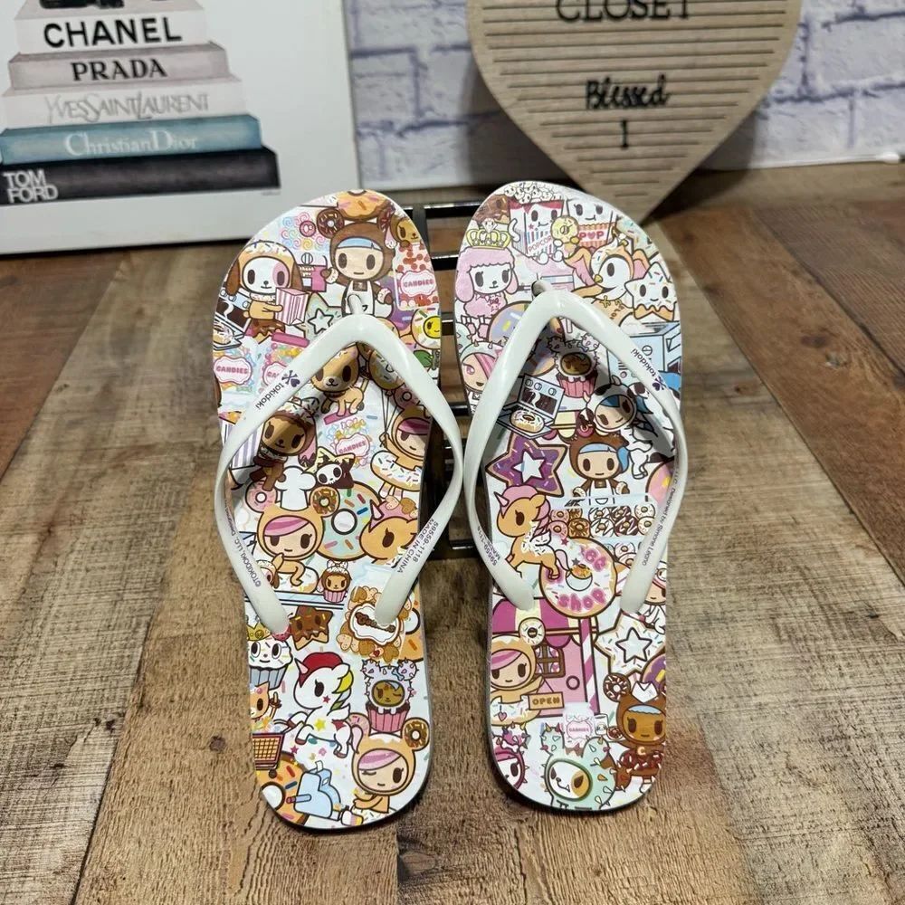 Tokidoki Sweet Shop Donutella Flip Flop Slippers Sandals Sz 9-10 Large